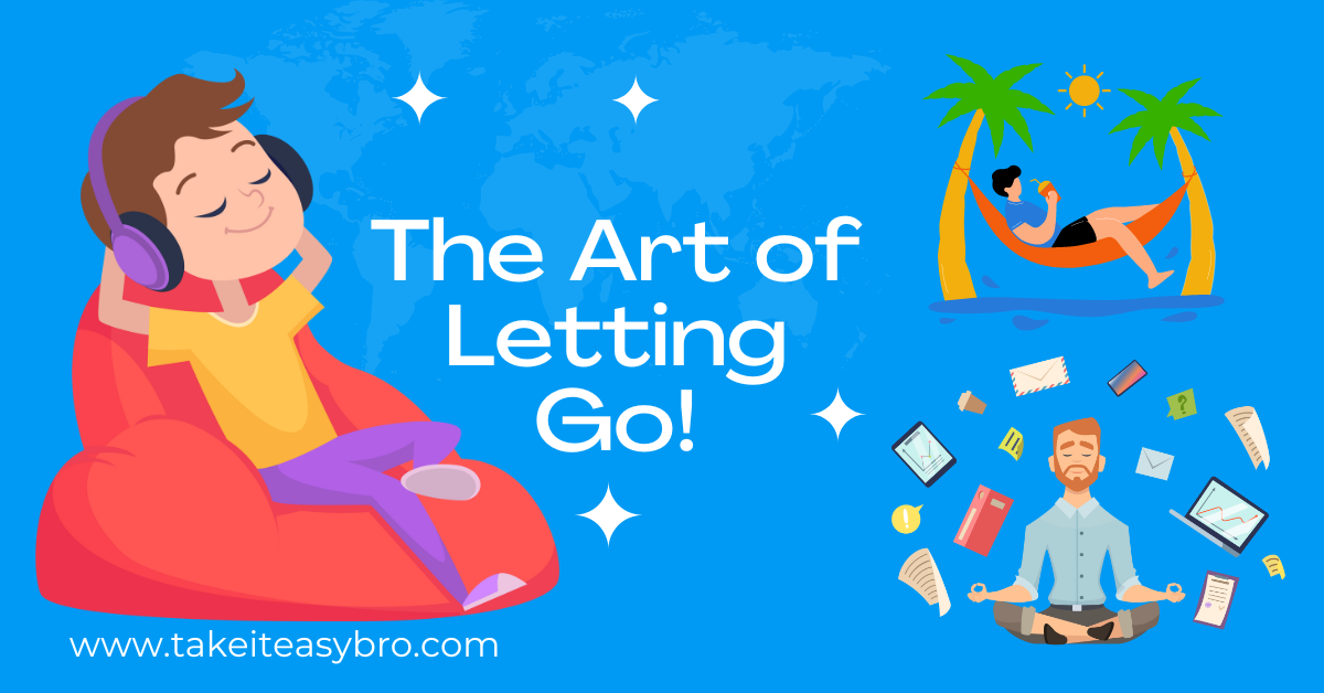 A serene image illustrating 'The Art of Letting Go' philosophy. A person relaxing on a couch, listening to music with closed eyes, dreaming about a vacation at the beach. The scene symbolizes freedom, acceptance, and the peaceful release of burdens, with a calm atmosphere highlighting the joy of daydreaming and unwinding.