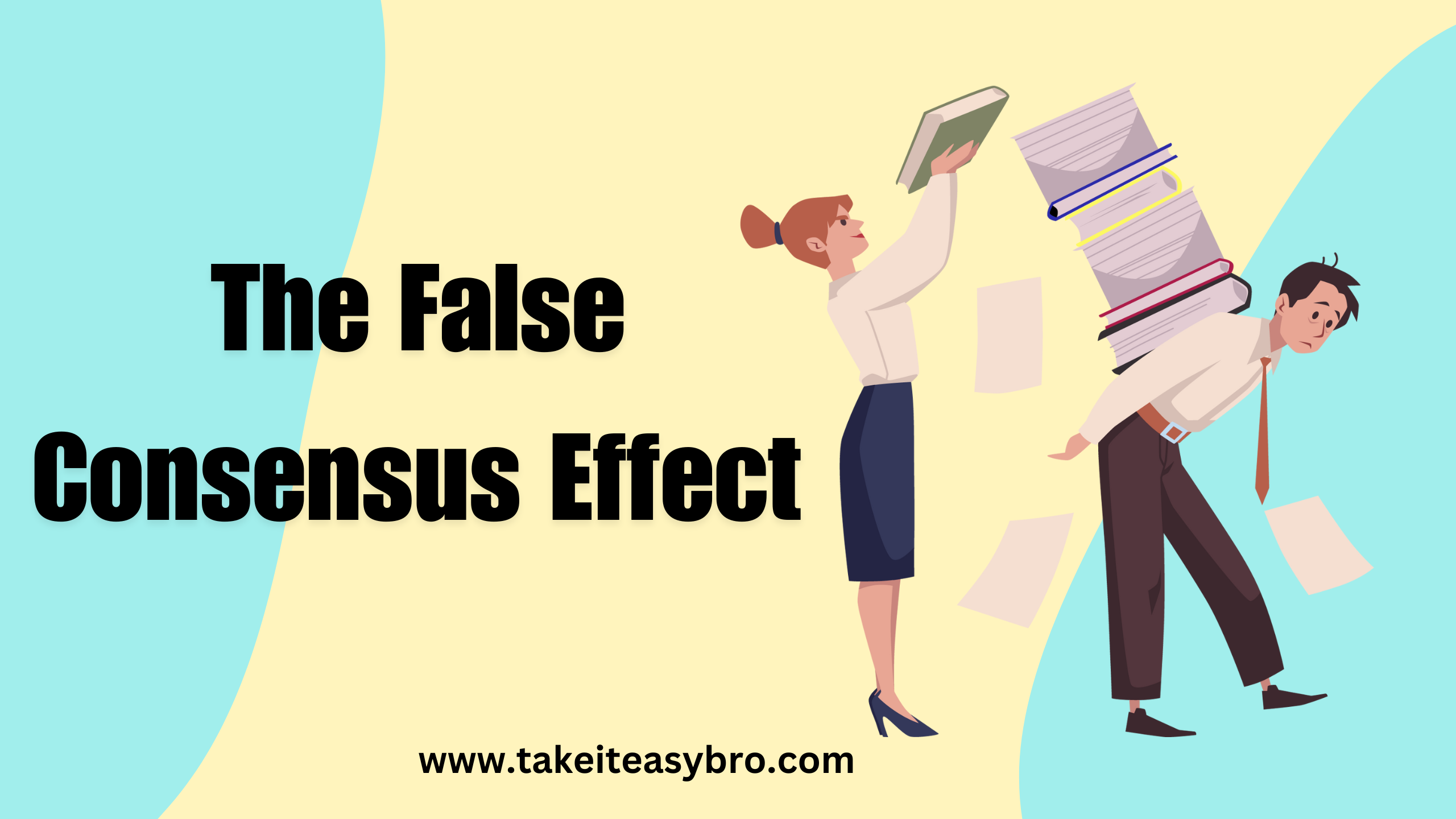 An illustration of the False Consensus Effect, The image highlights the cognitive bias where people overestimate how much others share their beliefs or behaviors.