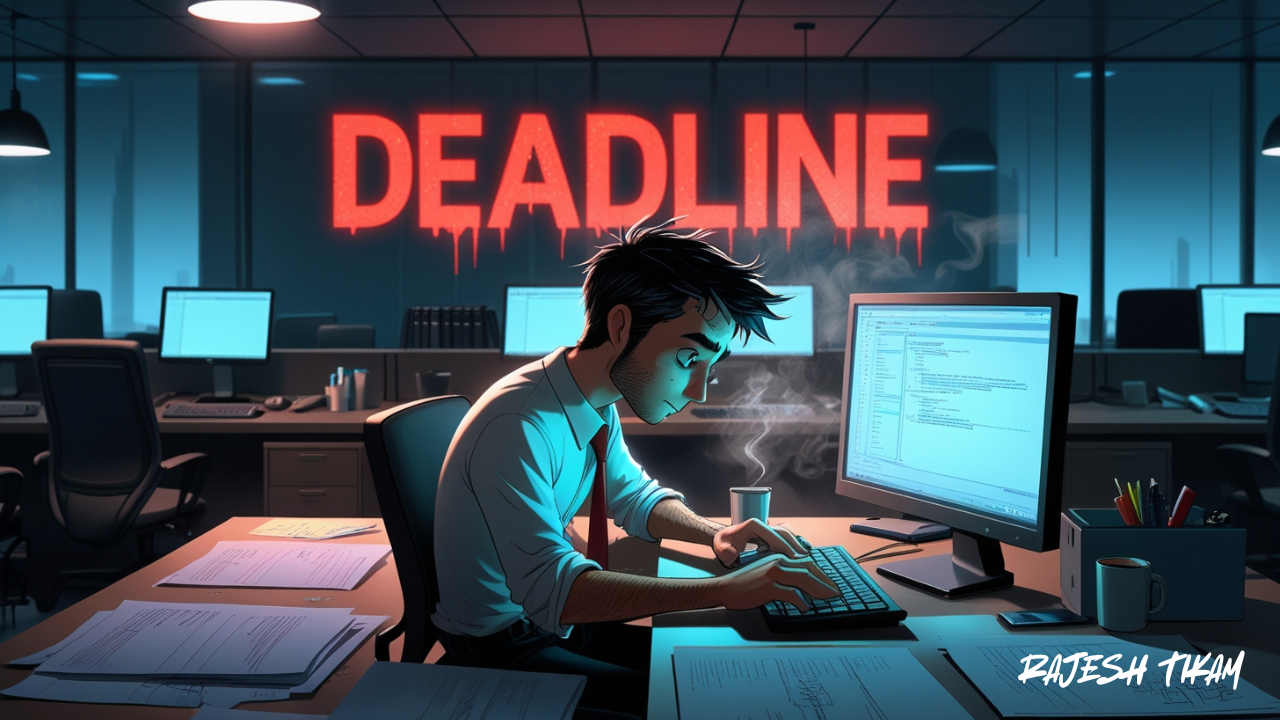 weird word origins, Deadline Man working in office