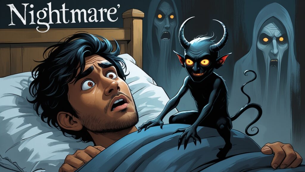 Weird Word Origins, nightmare, scared man in bed