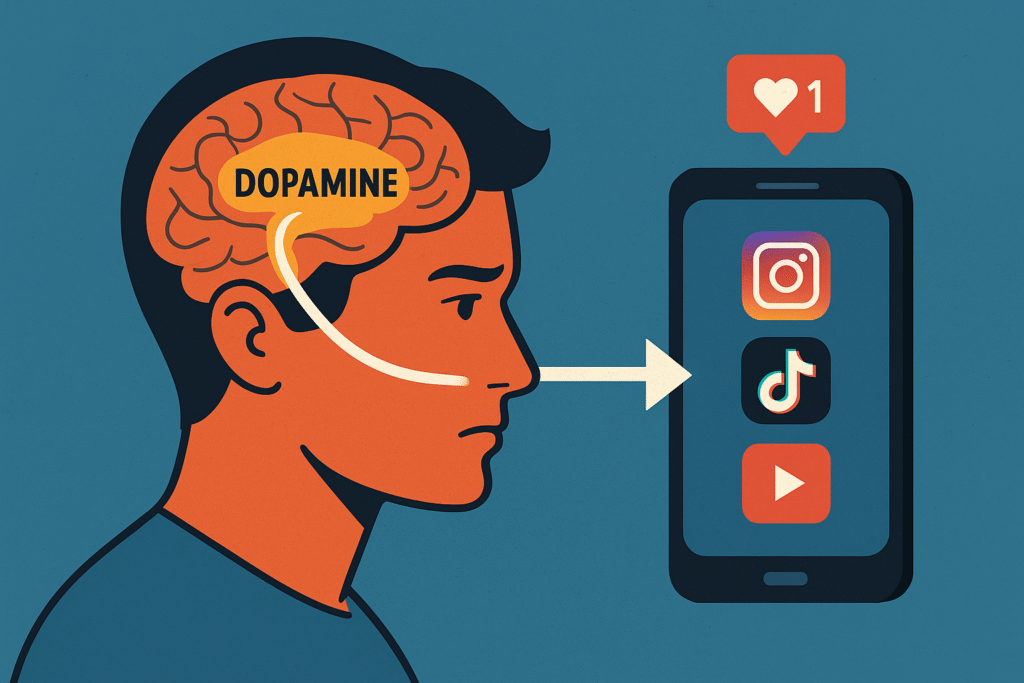Illustration showing how dopamine affects the brain and motivation